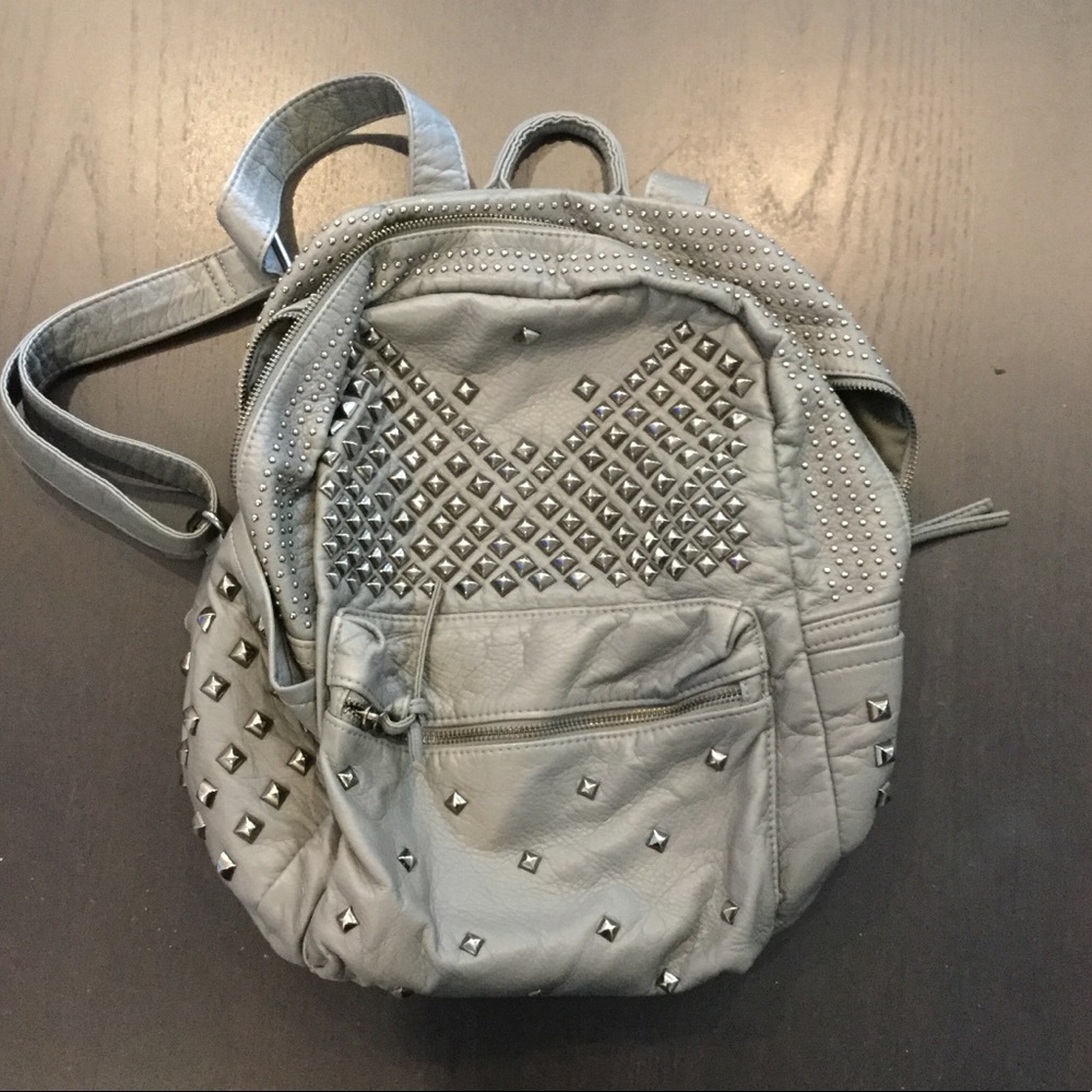 Stud Detail GrayFaux Leather Backpack